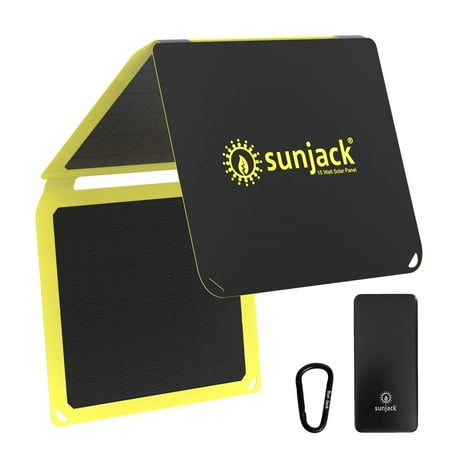 SunJack 15 Watt Portable USB Solar Panel with 10000mAh Power Bank for Cell Phones, Tablets