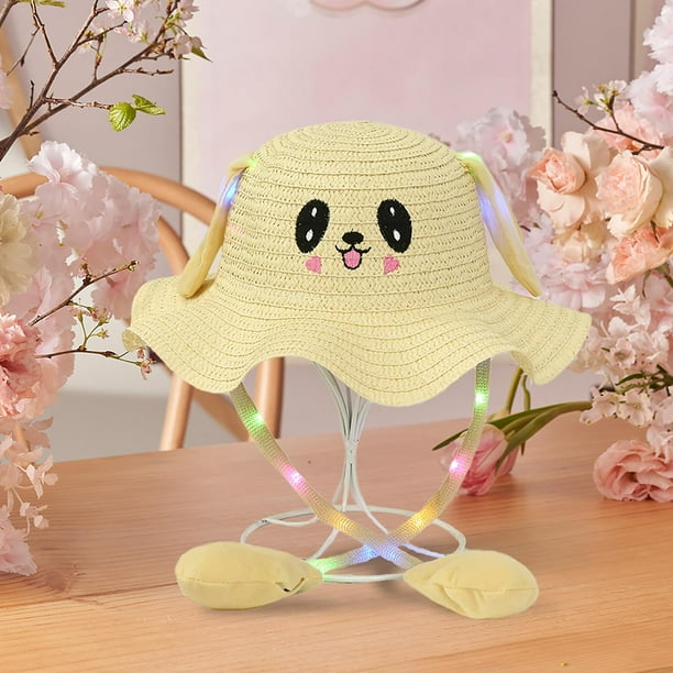 Sombrero de para niños, sombrero de paja de verano de moda iluminado para fiesta de vocación del día del niño Beige