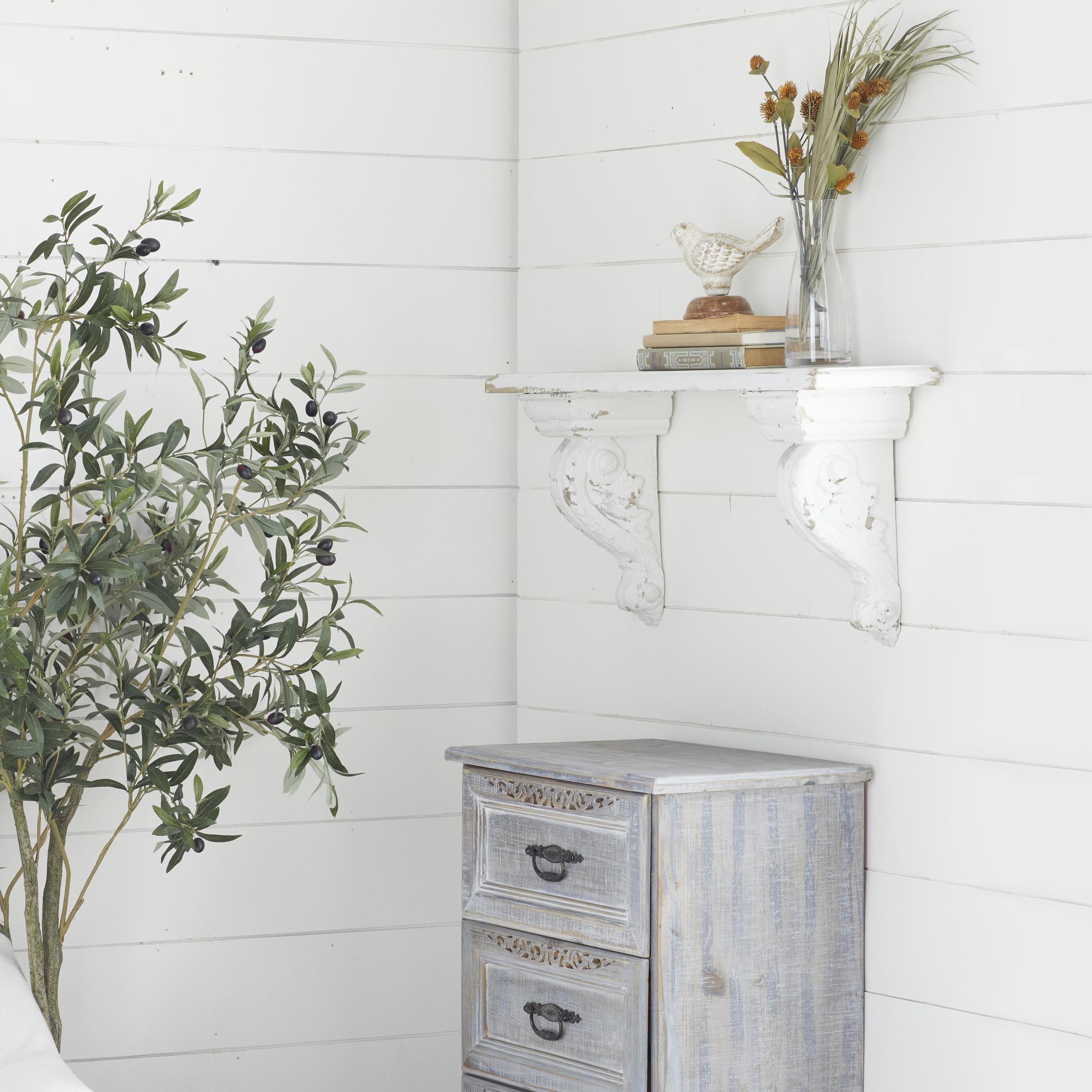 DecMode 31" x 7" 1-Tier White Scroll Wall Shelf
