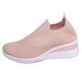 thumbnail image 6 of Wedge Sneakers for Women Elastic Knitted Mesh Glitter Rhinestone Slip on Tennis Shoes Arch Support Casual Walking Shoes Breathable Loafers Pink Size 7.5, 6 of 6