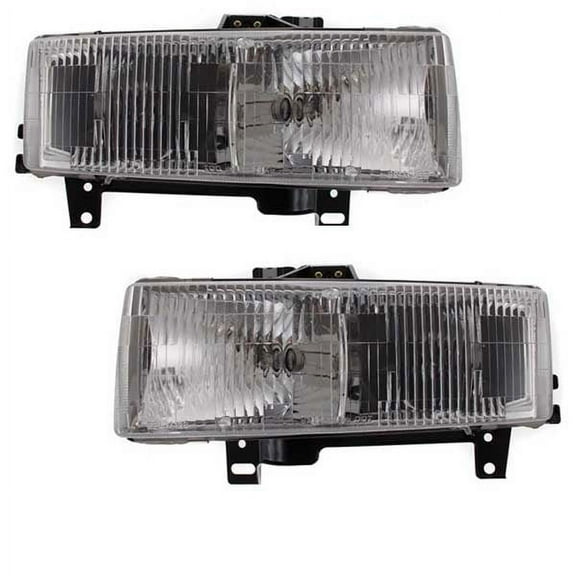 For 96-02 Chevy Express Van Headlight Headlamp Head Light Lamp w/Bulb PAIR SET