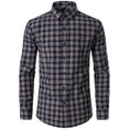 thumbnail image 2 of Camisa JEMITOP para hombre, manga larga, corte ajustado, a cuadros, azul marino, bronceado, L, 2 of 6