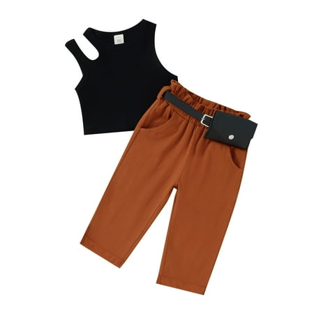 

Autumn Baby Girl Clothes Girls Clothes 2t-3t Summer Toddler Girls Sleeveless Ribbed Vest Tops And Pants Belt Waist Bag Outfits Baby Girl Outfits
