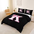 thumbnail image 2 of Erosebridal Ribbon Princess Bowknot Kids Queen Duvet Cover Set,First Letter K Print Bedding For Girly,Reversible Black 3pcs,No Comforter, 2 of 6