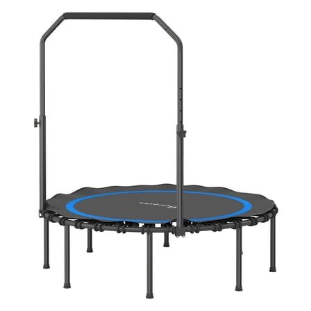 45" Rebounder Trampoline for Adults, Foldable Mini Trampoline with Adjustable Handle Bar for Indoor Outdoor, Blue