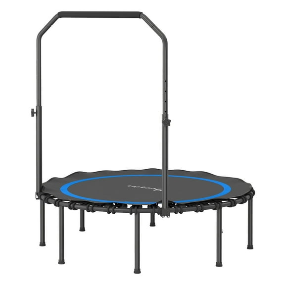 45" Rebounder Trampoline for Adults, Foldable Mini Trampoline with Adjustable Handle Bar for Indoor Outdoor, Blue