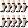 thumbnail image 2 of Bocaoying 10 Pairs Women's Sheer Socks,Floral Lace Socks, Mesh Ankle Socks, Breathable, Reinforced Heel Toe, Black, US 6-9, 2 of 9