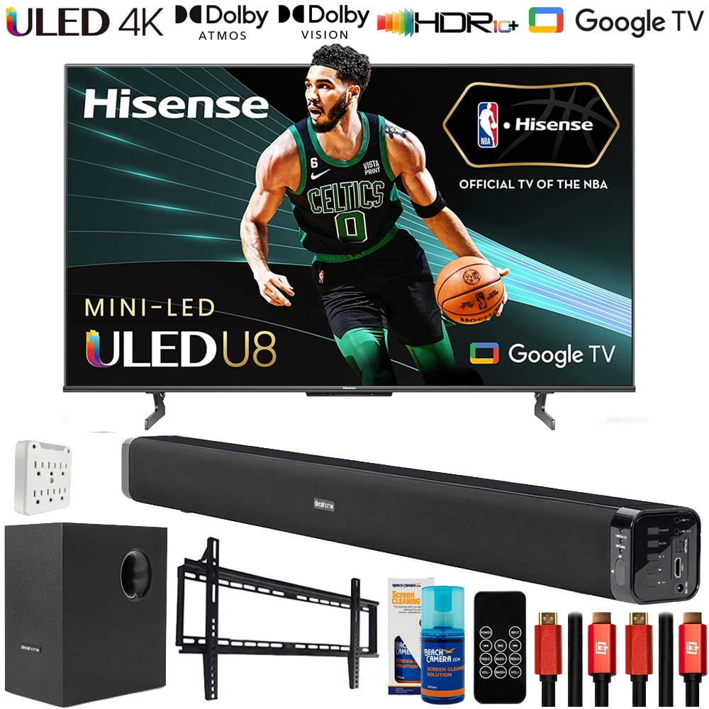 Hisense 65U8H 65" QLED U8H Quantum 4K ULED MiniLED Google Smart TV Bundle with Deco Gear Home