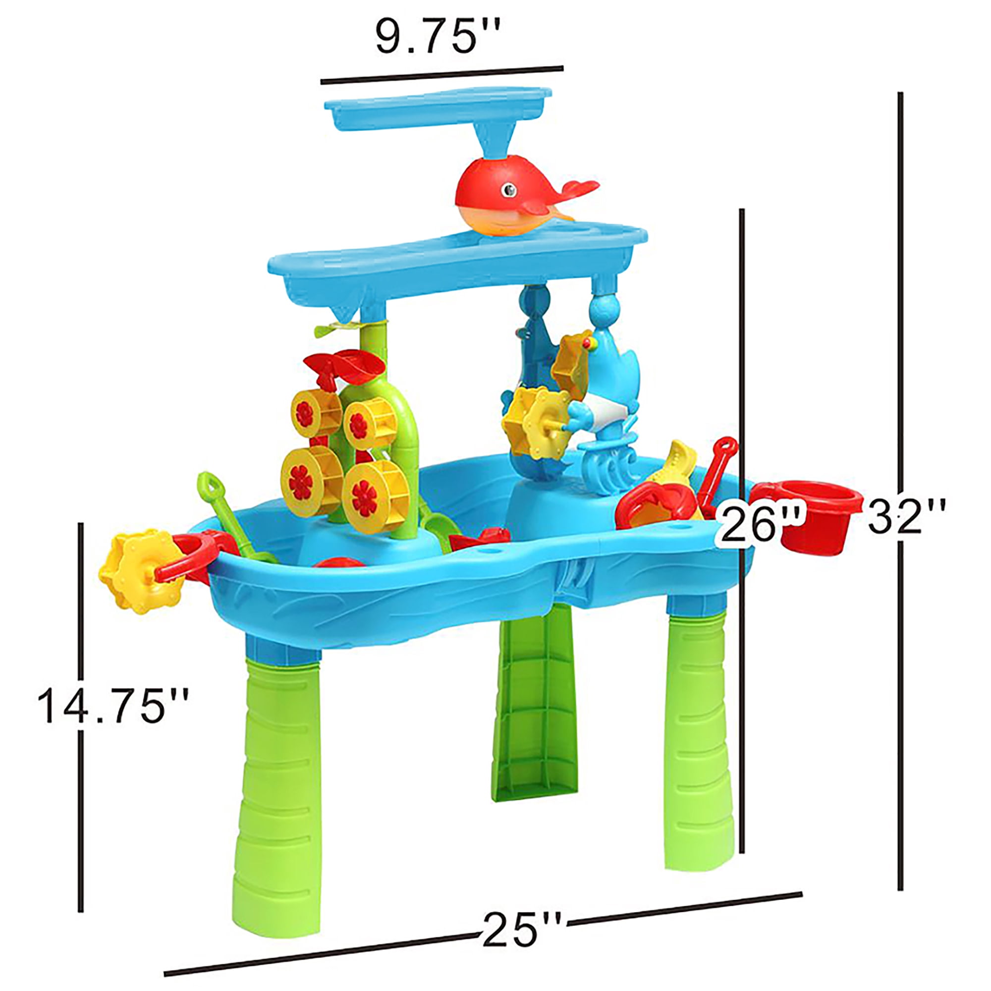 Trimate: Sensory Sand & Water Table - 3-Tier, Green & Blue, 32x25" Splash & Activity Center, Dig-Pour-Scoop Toy Accessories, In-Outdoor Play, Kids 3+