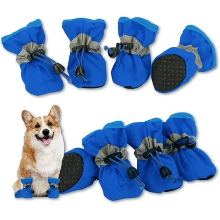 2 Pairs Small Dog Shoes  Anti-Slip Dogs Boots  Paw Protector for Winter Snowy Day  Summer Hot Pavement Dog Booties with Reflective Straps  Cat Dog Shoe for Indoor Hardfloors