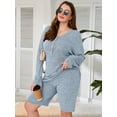 thumbnail image 2 of SHOWMALL Women Plus Outfit Sets 2 Piece Matching Loungewear Light Blue 3X Ribbed Knit Sets T-shirt Biker Shorts Sweatsuits Plus Size Pajamas, Lightweight for Spring / Summer / Fall / Winter, 2 of 8
