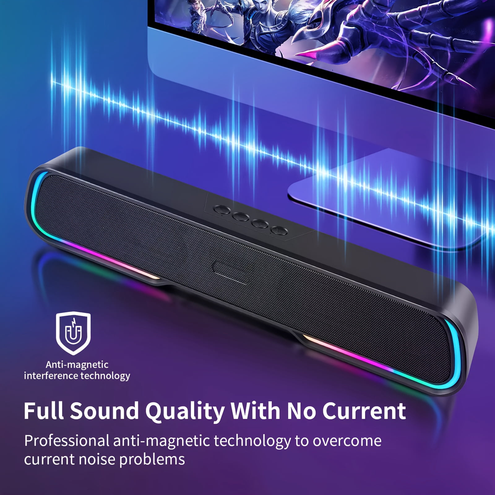 Wireless TV Sound Bar Computer Speakers, Adjustable RGB PC Gaming Speakers with Enhanced Bass And Volume Control, Stereo USB Powered 3.5mm Aux Multimedia Speakers for Laptop/Desktop/Tablets/Phone