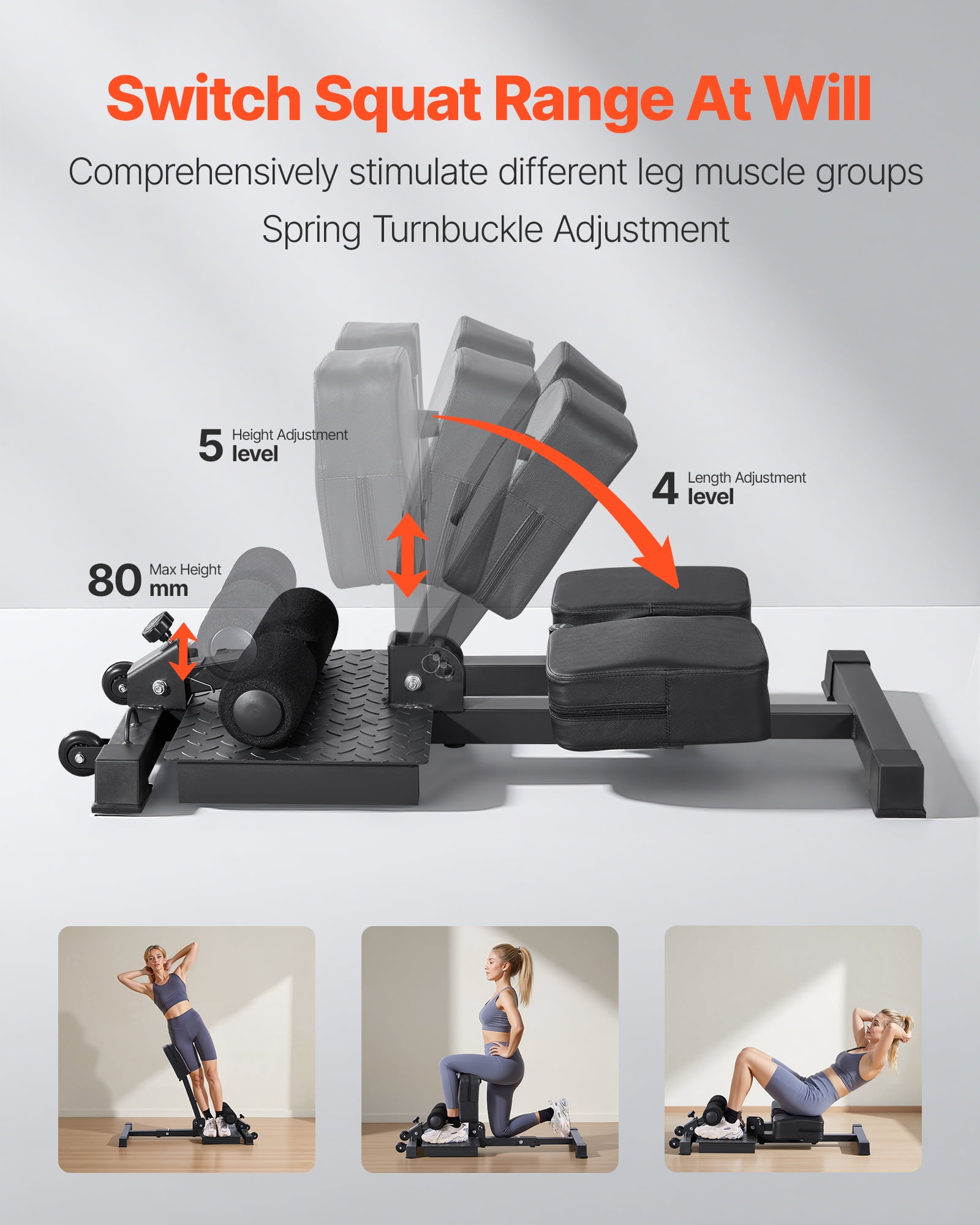 VEVOR Sissy Squat Machine, Multi-Function Deep Sissy Squat Bench for Leg Muscle Training, Easy Setup & Foldable Core Waistline & Glute Workout Equipment, Leg Exercise Machine for Home Gym, Black