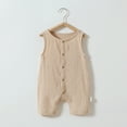 thumbnail image 2 of KyCheLot Baby Sleeveless Romper Cotton Linen Solid Color Button up Jumpsuit Summer Clothes for 3-12 Months, 2 of 3