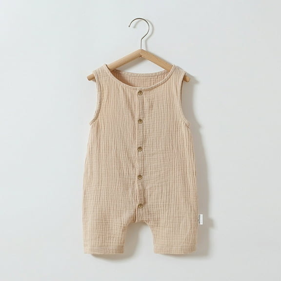 BRGZLK Baby Summer New Onesie Newborn Climbing Clothes Short Sleeve Soft Skin-Friendly Thin Jumpsuit Bag Fart Clothes Beige 3-6 Months
