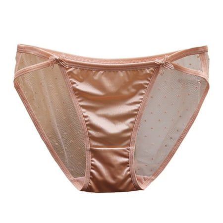 vigerkar Women Silky Satin Panties Mesh Lace Briefs Underwear Low Rise Plus Size Panty Silky Tactile Touch Seamless Panties Pink  M