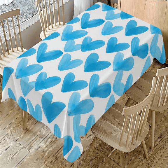 Blue Heart Pattern Tablecloth 55x77.1 inches Polyester Table Cover for Dining Desk Party Use