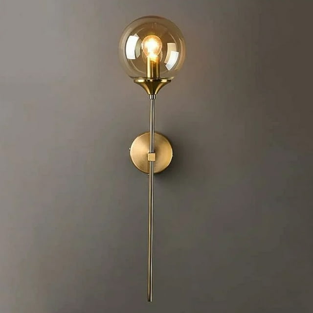 Lámparas de pared industriales retro, lámparas de pared LED para interiores, lámparas de noche doradas E14, lámparas de pared con bolas de cristal ámbar