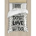 thumbnail image 1 of Love What You Do Duvet Cover Set Twin Size, Hand Drawn Vintage Illustration Hand-lettering and Ornate Elements, Decorative 2 Piece Bedding Set with 1 Pillow Sham, Off White Black, by Ambesonne, 1 of 3