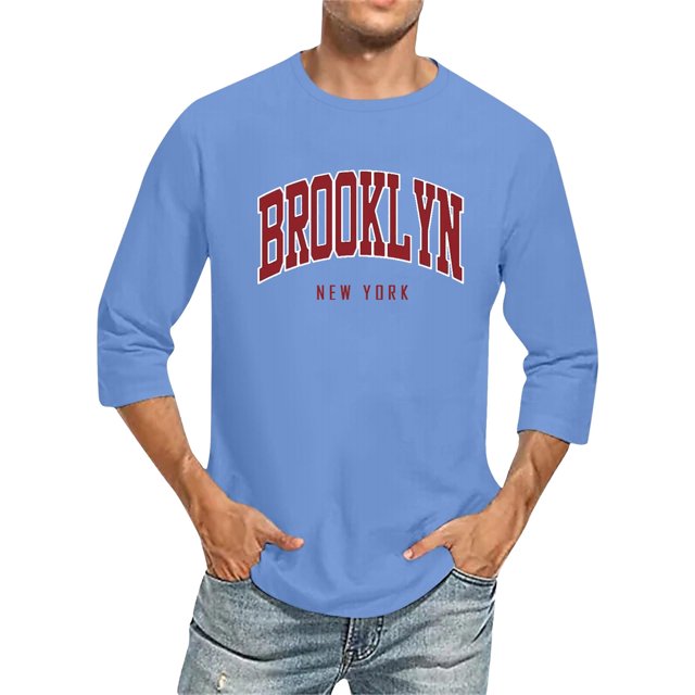 T-Shirts pour Hommes Manches 3/4 Col Ras du Cou Confortable Coupe Dégradé Bleu Pâle T-Shirts Graphiques d'Automne Taille TTTTG