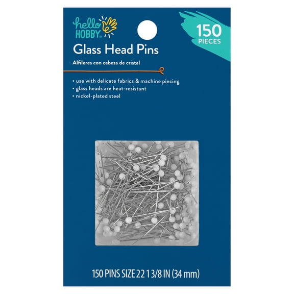 Hello Hobby Size 22 Glasshead Pins, Nickel-Plated Steel (150 Count)