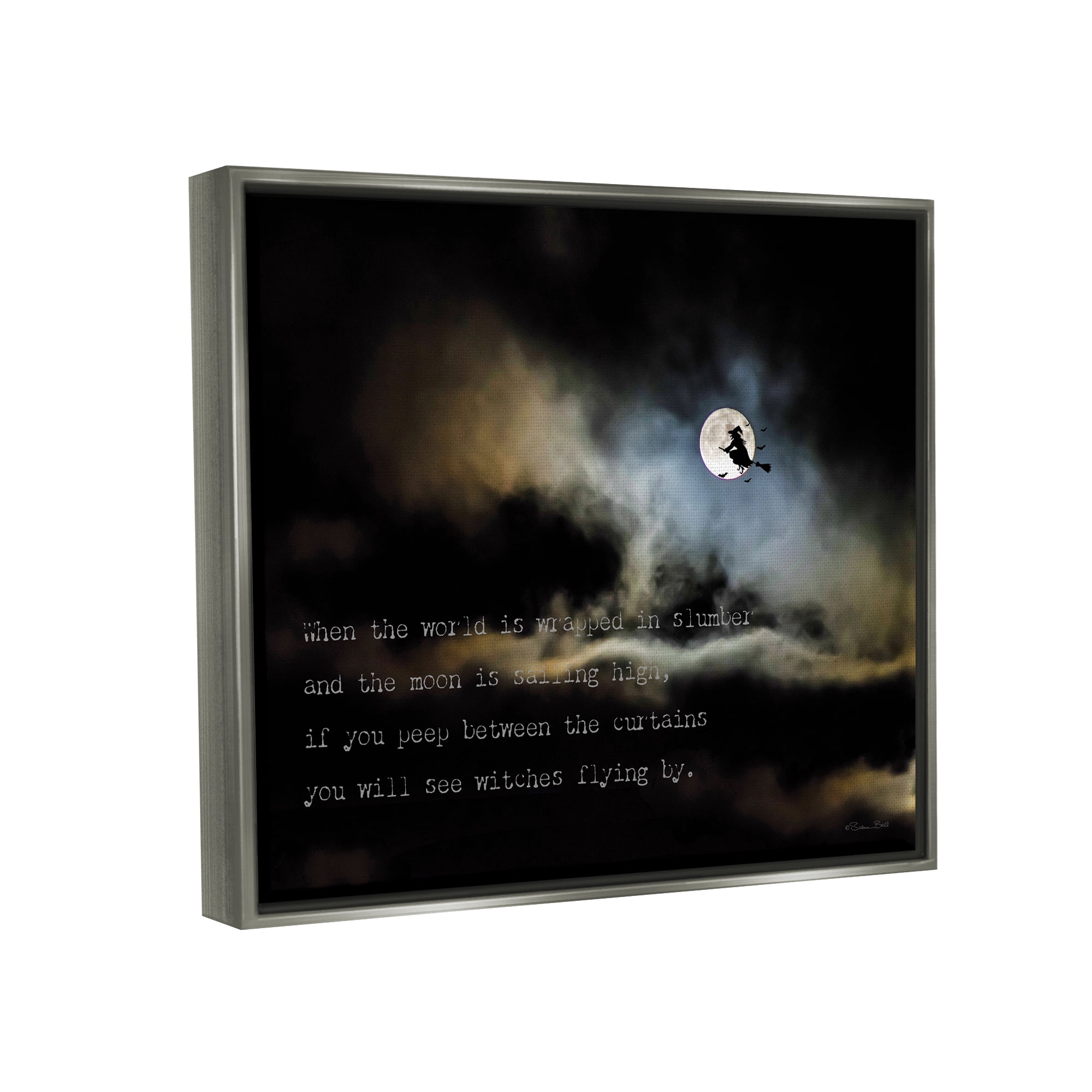 Stupell Industries Witch Flying By Moon Holiday Painting Gray Floater Framed Art Print Wall Art, 31 x 25