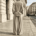 thumbnail image 4 of Szluipve 2 Piece Sets for Women Velvet 2 Piece Suit Outfit Notched Lapel Button Blazer Jacket & High Waist Wide Leg Pleated Pants Elegant Casual Matching Set with Pockets Khaki S, 4 of 8