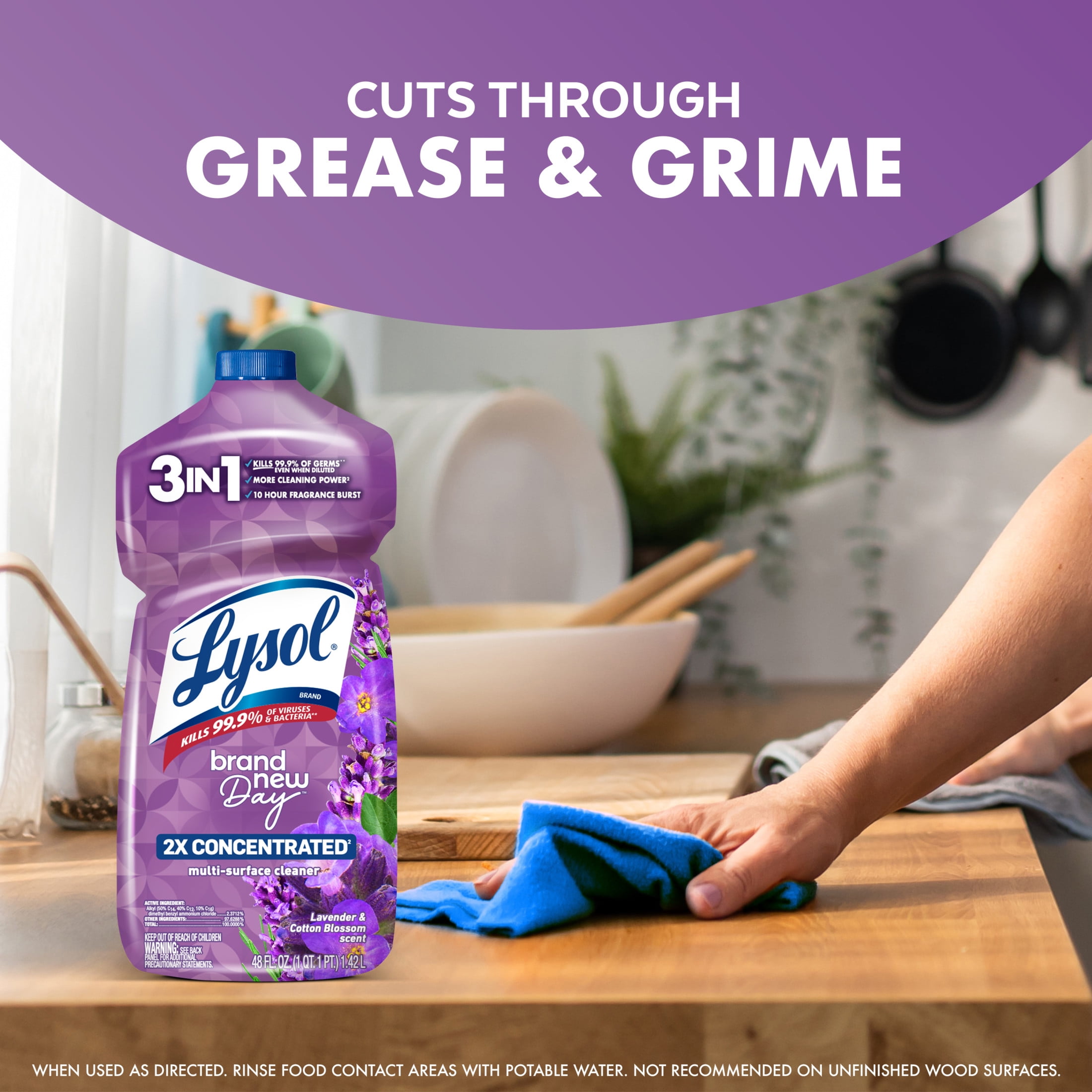 (9 pack) Lysol All Purpose Cleaner, 2X Concentrated Multi-Surface Disinfectant Floor Cleaner for Mopping Solution, for Bathroom & Kitchen, Lavender & Cotton Blossom, 48 fl oz