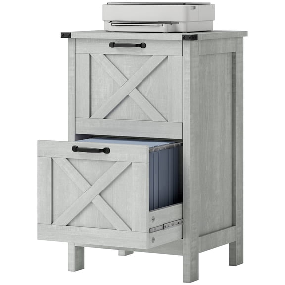 Dranite 2 Drawer Vertical File Cabinet, Rustic Farmhouse Office Storage Cabinet for A4 & Letter Size, Distressed Light Gray