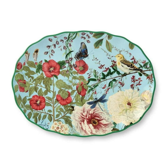 3.37 in. Multi-Colored Ceramic Flora Oval Platter