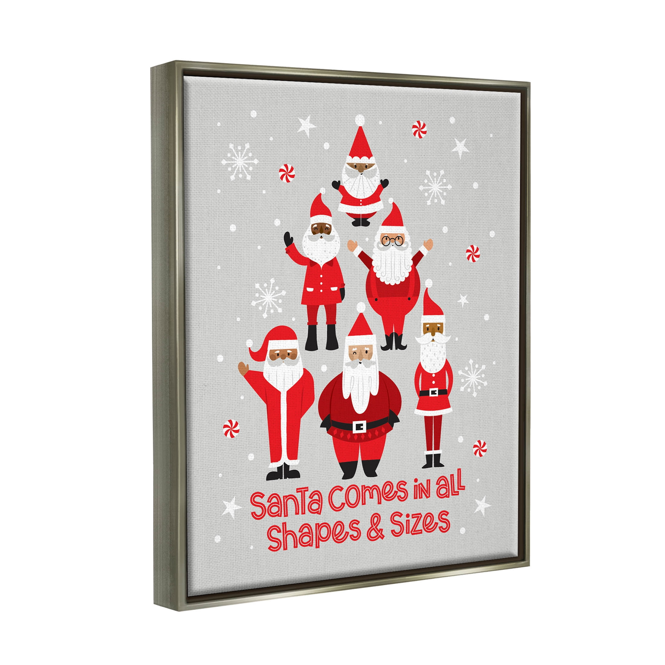 Santa All Shapes & Sizes Christmas Phrase Holiday Graphic Art Luster Gray Framed Art Print Wall Art