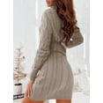 thumbnail image 4 of Long Sleeve Womens Cable Knit Sweater Dress Bodycon Turtleneck Mini Fall Winter Knit Wear, 4 of 6