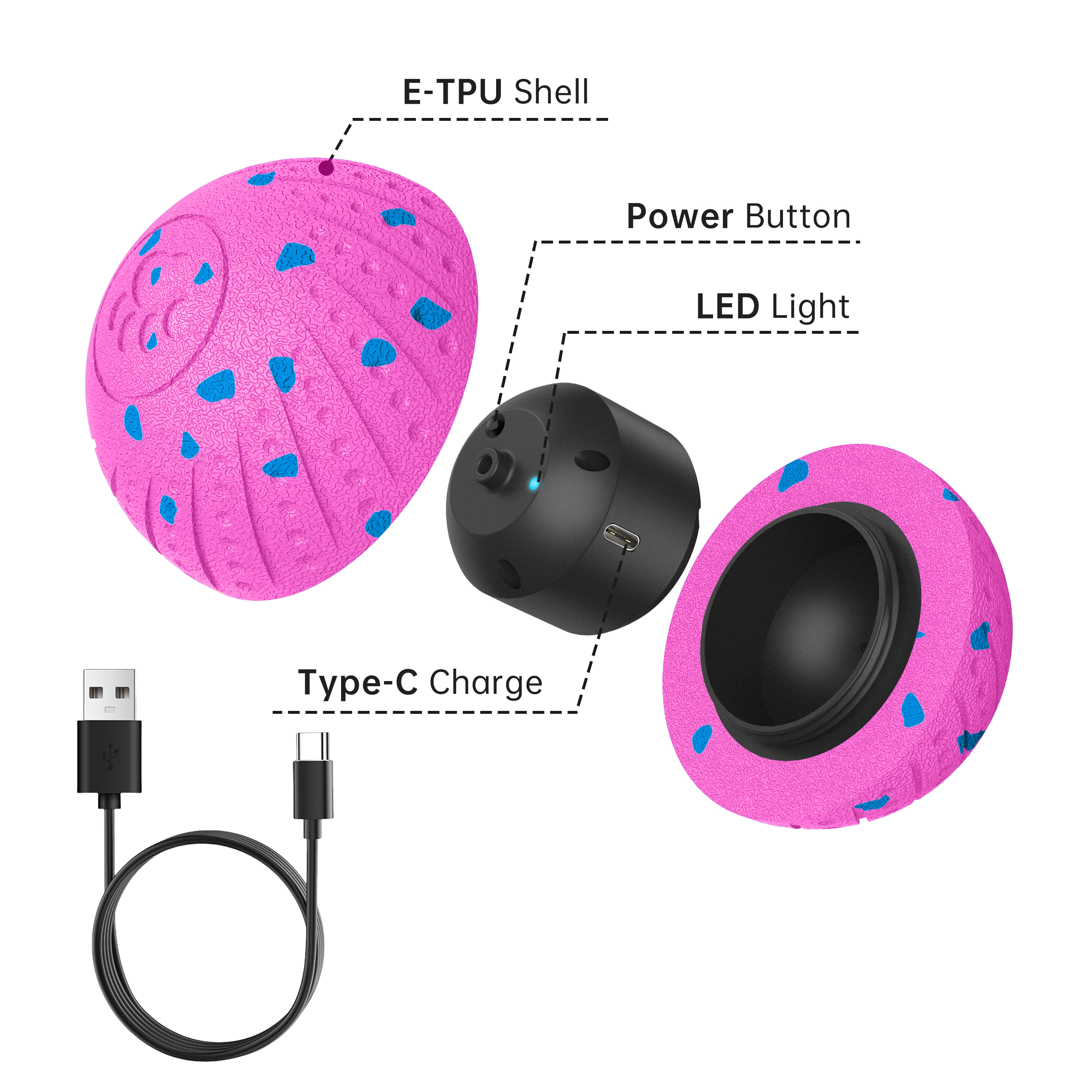 Inadays Dog Toys Interactive Dog Ball Toys For Large Dogs Automatic Ball for Dogs Chew Resistant Rechargeable E-TPU Silent Foam IPX54 Waterproof Dog Toys for Medium/Large Dogs,Pink