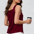thumbnail image 4 of Women's Satin V Neck Wide Strap Tank Tops Solid Color Loose Casual Shirts For Work Party And Vacation, 4 of 6