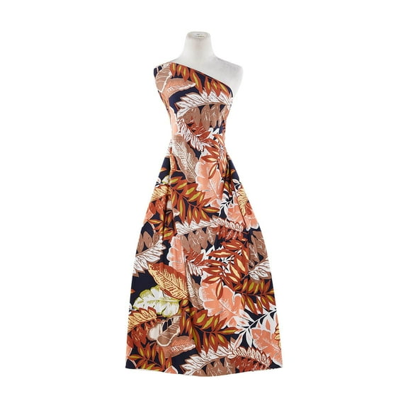 Zelouf Tropical Leaves On Ity  , Sewing, DIY, Crafts Fabric by the Yard, 482 Navy/brown, 3 Yard