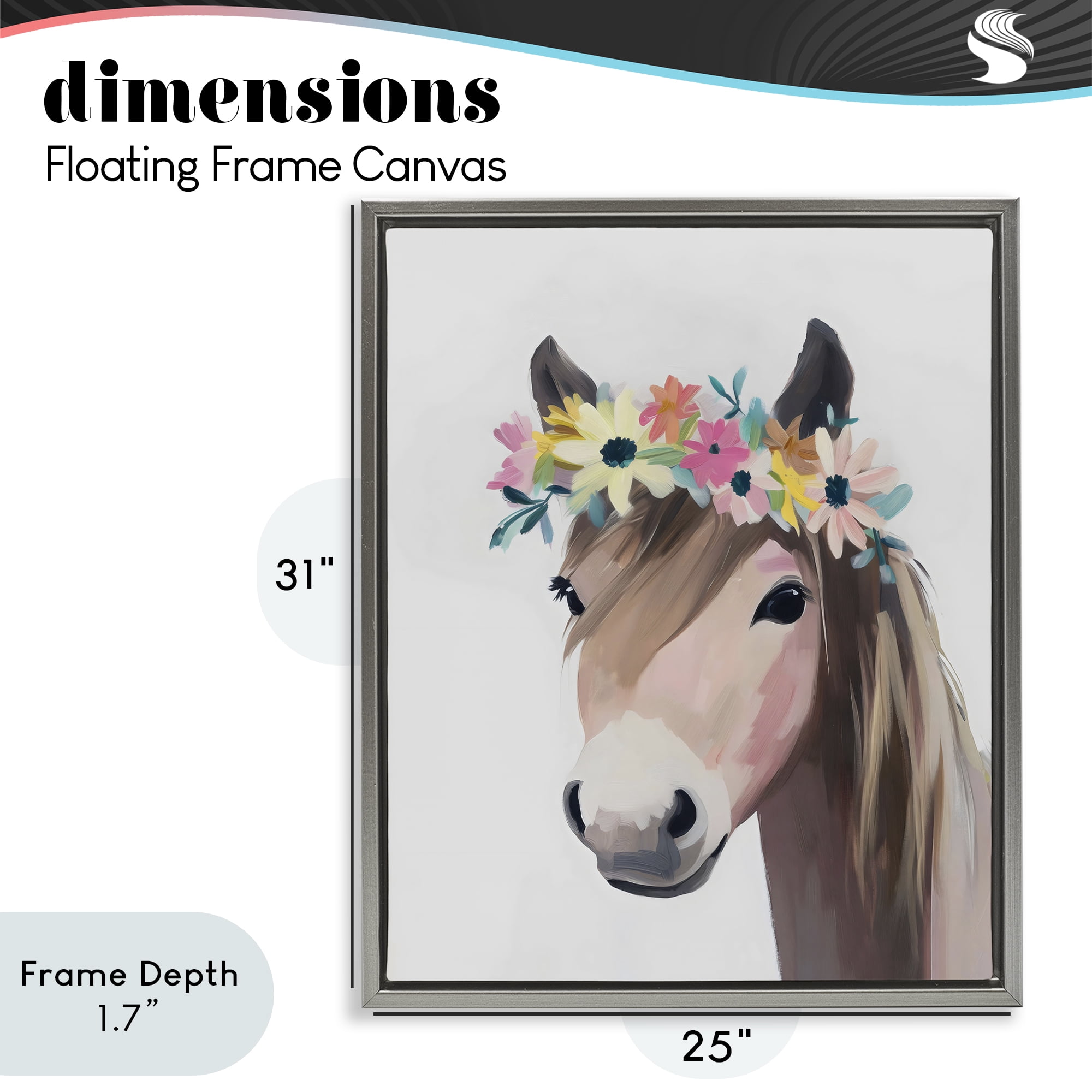 Stupell Industries Flower Crown Horse Gray Framed Floater Canvas Wall Art, design by The Prints Vibe
