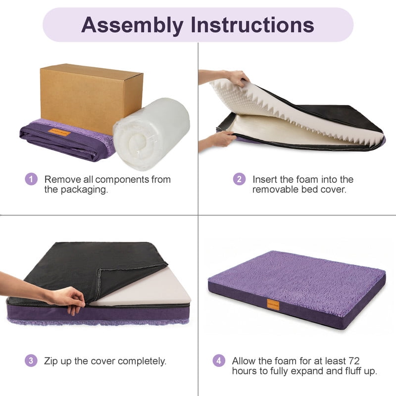 Exclusivo Mezcla Extra Large Dog Bed with Removable and Washable Cover, Orthopedic Pet Bed for Crates, Non-Slip Bottom and Waterproof Liner, 56"×40", Purple