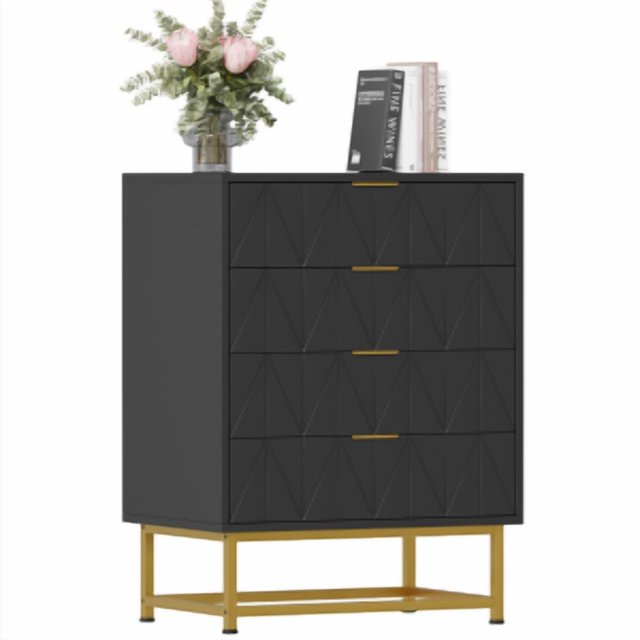 Commodes Modernes Commode en Tissu à 4 Tiroirs, Organisateur, Coffre de Rangement Compact pour Chambre, Garde-Robe et Salon, Tiroirs pour Vêtements, Table de Chevet Étroite, Noir/blanc