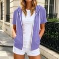 thumbnail image 2 of CAIVO Sweatshirts Women Plus Size Short Sleeve Zip Up Hoodie Soft Comfort Adjustable Drawstring Front Pocket Solid Color Full Zip Hooded Jacket Lightweight Casual Streetwear Outerwear Soft Tops, 2 of 4