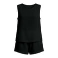 thumbnail image 4 of Likimi Womens Two Piece Set Solid Color Summer Sleeveless Crew Neck Tops With Shorts Fashion Casual Outfit Set Black Size S, 4 of 5