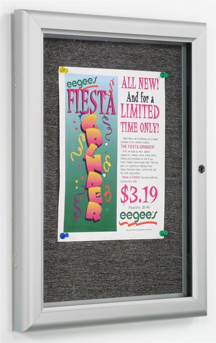 Fabric Tack Board, Brushed Silver Aluminum Frame Enclosed Bulletin