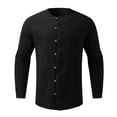 thumbnail image 4 of Mens T-shirts Male Spring And Autumn Solid Color Long Sleeve Shirt Stand Button Shirt Lady Long Sleeve Swim Men Workout T Shirts Men Summer plus Size Turtleneck Yoga Short Athletic Black M, 4 of 5
