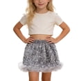 thumbnail image 2 of ZHOGXU Big Kids Girls Skirt Elastic Waist Solid Color Sequins Comfortable Stylish Skirts For Party And Daily Wear Grey 4-5 Years, 2 of 5