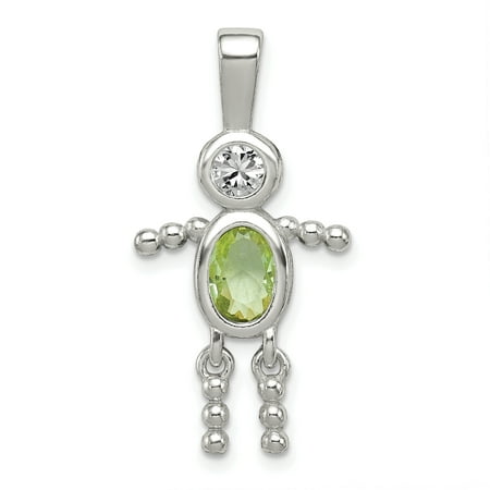 - 925 Sterling Silver Cubic Zirconia Cz August Glass Boy Pendant Charm Necklace Birthstone Kid For Women