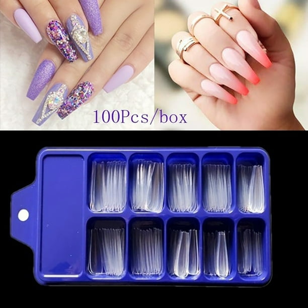 100pcs Box All Size Fake Nails Tips Artificial Long Ballerina Natura All Cover Coffin False Nails Art Accessary Walmart Com Walmart Com