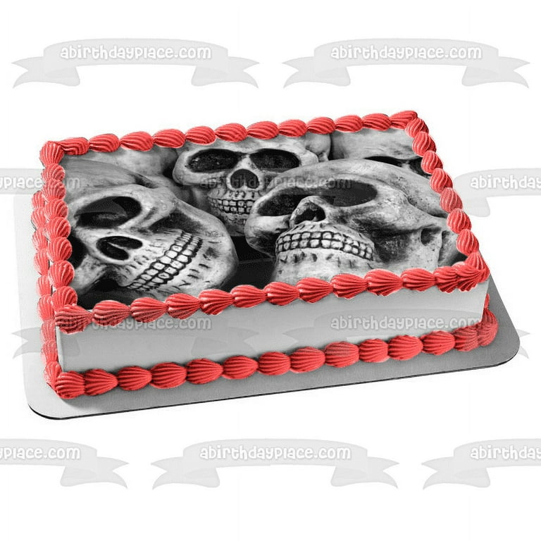 Skull and Cross Bones In Black and White Edible Cake Topper Image