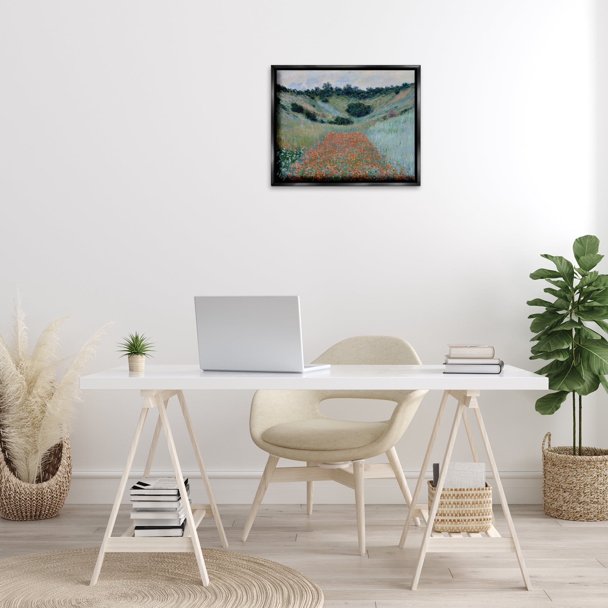 Stupell Industries Classic Poppy Field in Hollow Landscape & Nature Painting Black Floater Framed Canvas Art Print Wall Art, 21 x 17