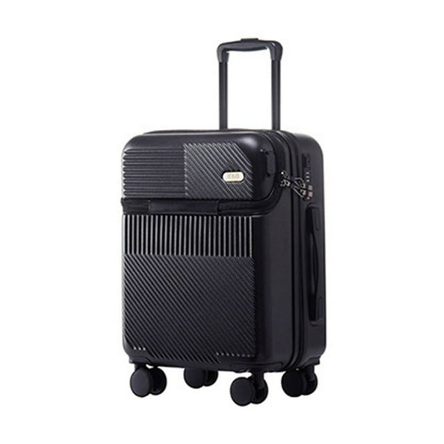 Maleta de 20 pulgadas, elegante, sencilla, ligera, con apertura frontal, rueda giratoria, equipaje para viajes, embarque al aire libre, negro, 20 pulgadas