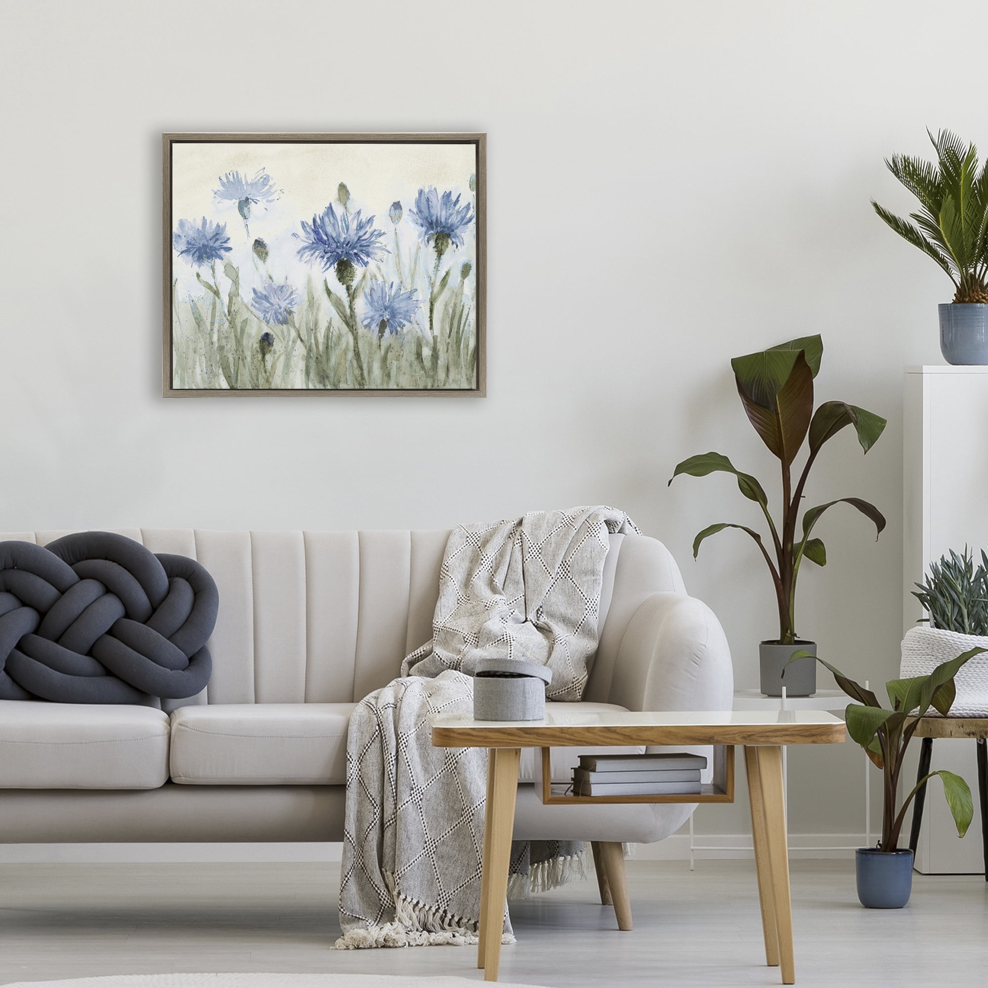 Stupell Industries Blue Cornflowers Meadow Brown Framed Floater Canvas Wall Art, design by Lanie Loreth