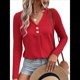 thumbnail image 2 of Camisetas de Verano con Cuello en V para Mujer, Estilo Informal, Tipo Túnica con Botones y Cuello Henley Rojo XXL, 2 of 7